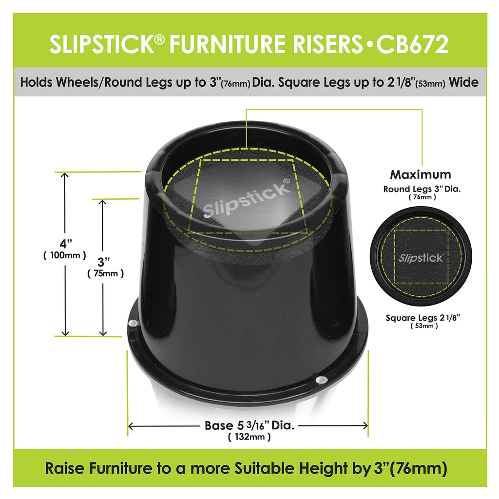 Slipstick CB674 Premium 2 Inch Furniture Risers/Bed Raisers with Steel Reinforced Top (4 Pack) Adds 2" Height, Supports 2,640 Pounds, Stackable with CB671