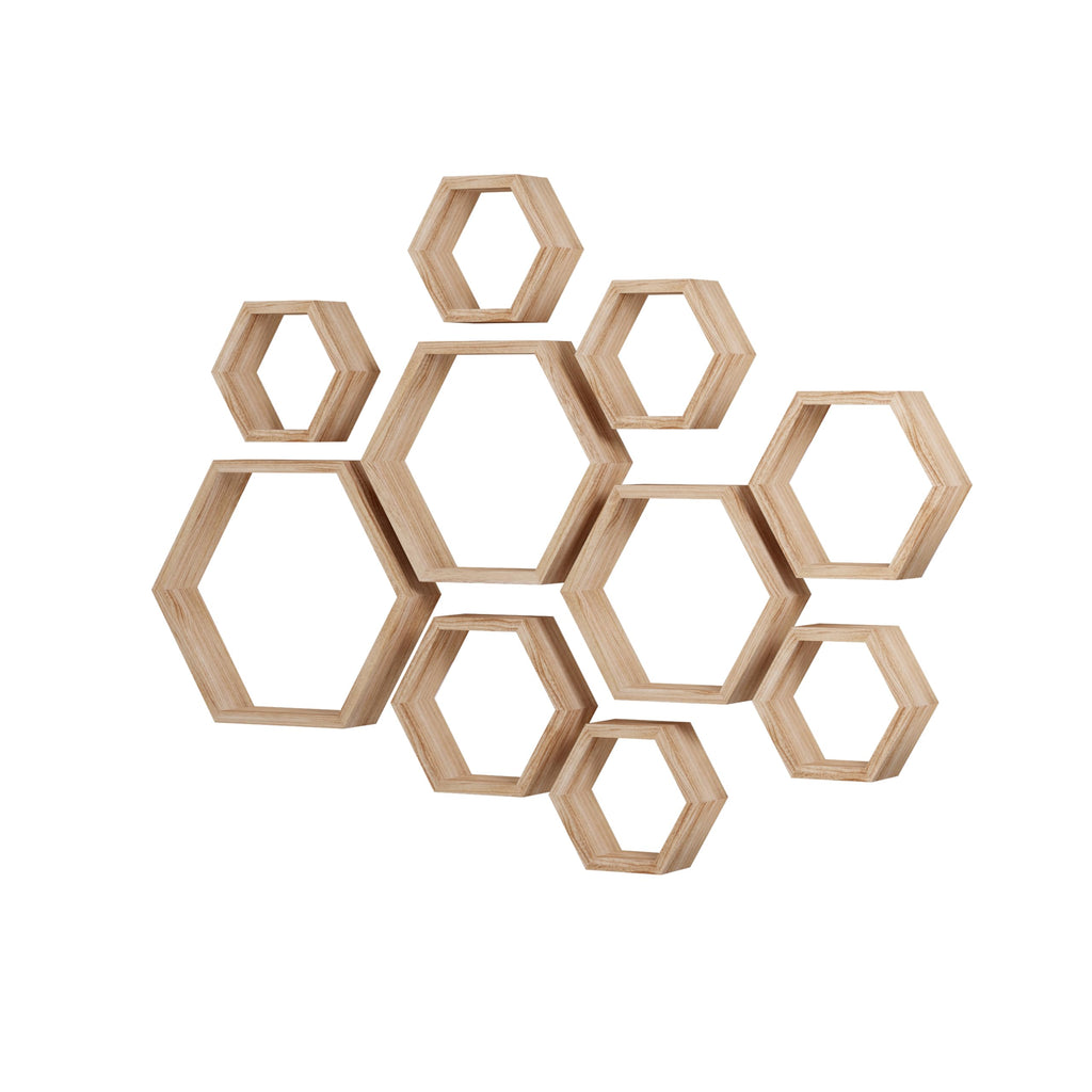 WONFUlity Hexagon Shelves for Wall Mounted, Wood Farmhouse Storage Honeycomb Floating Shelves for Wall Decor,Screws Anchors Included,5pc