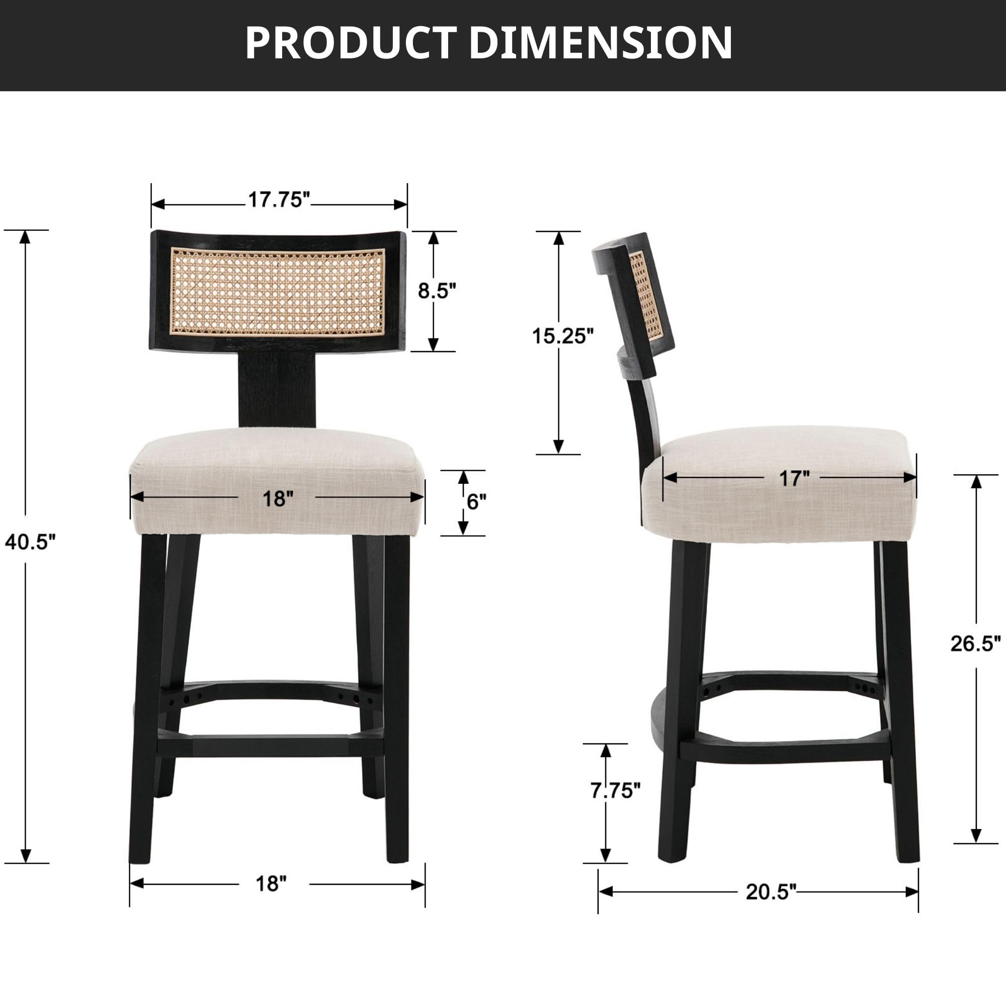 Farmhouse 30'' Extra Tall Bar Stools Set of 2 Modern Counter Height Barstools with Backs Rustic Wood Bar Stools Linen Upholstered Counter Chairs Kitchen Island Stool Chairs with Wood Frame, Beige