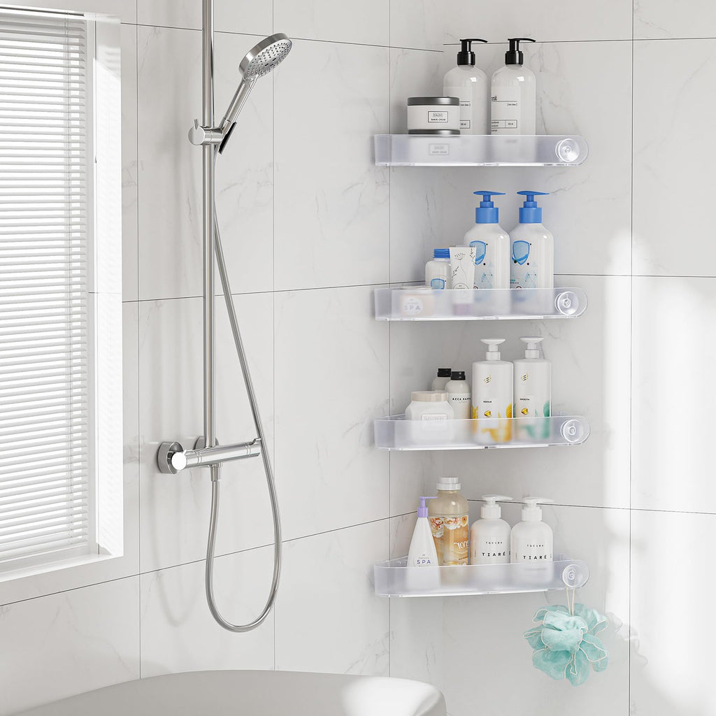 Sotfamily Plastic Shower Caddy Corner (for 90° Only), 2 Pack Adhesive Corner Shower Shelves for Bathroom Organizers and Storage, Black