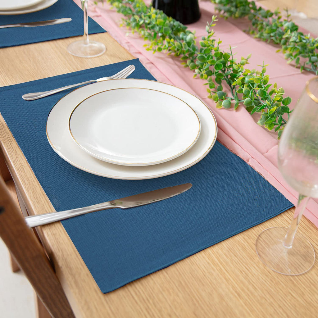 Cloth Placemats Set of 8, Linen Type Fabric Placemats Machine Washable Heat Resistant Placemats Wrinkle Free Thick Polyester Kitchen Place Mats for Dining Table (Beige)
