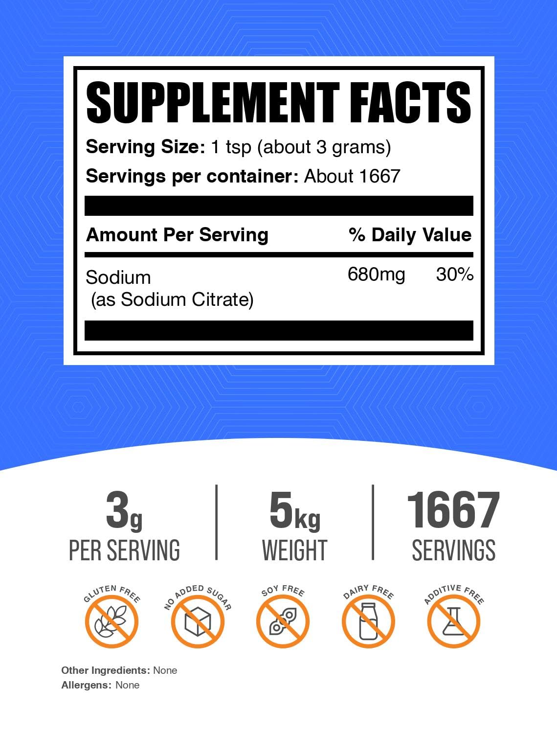 BulkSupplements.com Sodium Citrate Powder - Sodium Citrate Food Grade, Emulsifier, Flavor Enhancer - Gluten Free, 3g per Serving, 100g (3.5 oz) (Pack of 1)