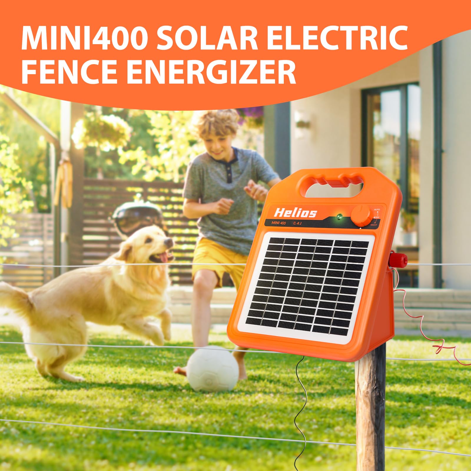 MINI160 2 Miles Solar Fence Charger, 0.16 Joule Solar Electric Fence Charger for Livestock, Pigs, Horses, Cattle Sheep, Solar Powered Electric Fence with Day or Night Mode, Easy Installation