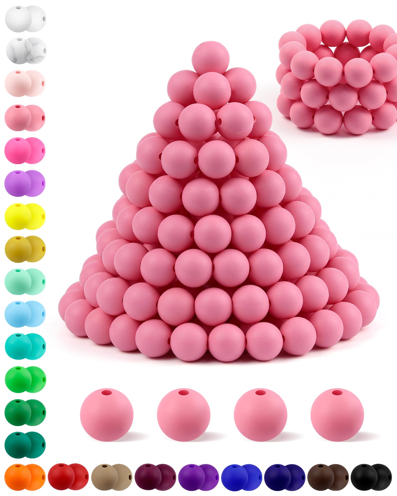 180PCS FIVEIZERO Silicone Beads – 30 Colors 12mm Round Rubber Beads Bulk for DIY Crafts, Keychain Accessories & Jewelry Making | Soft Silicone, Seamless Finish, Easy to String, Fade Resistant, Durable for Daily Use