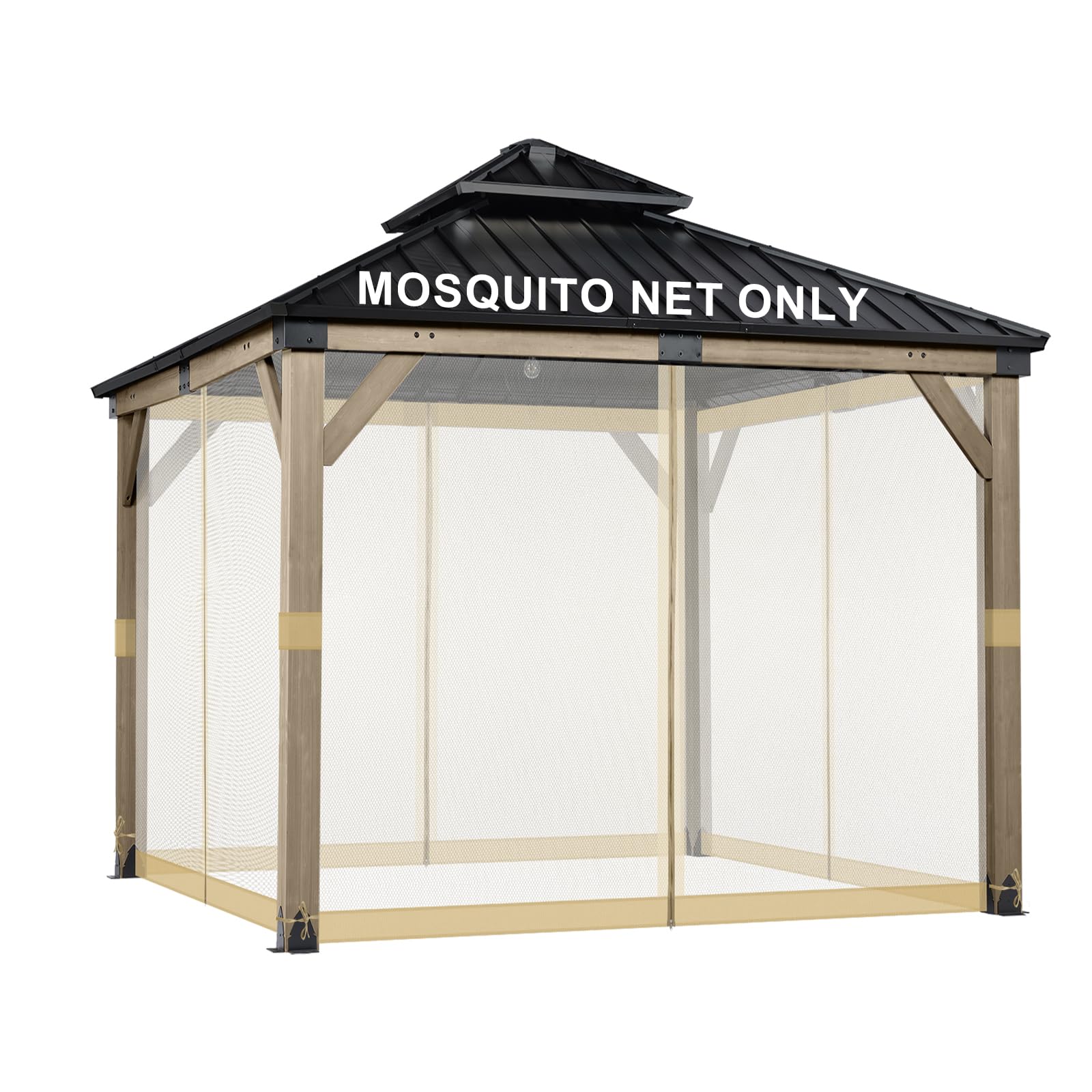 BPS 10' x 10' Gazebo Universal Mosquito Netting Screen Replacement, 4-Panel Mesh Screen Walls with Double Zippers for Outdoor Patio, Khaki (Mosquito Net Only)