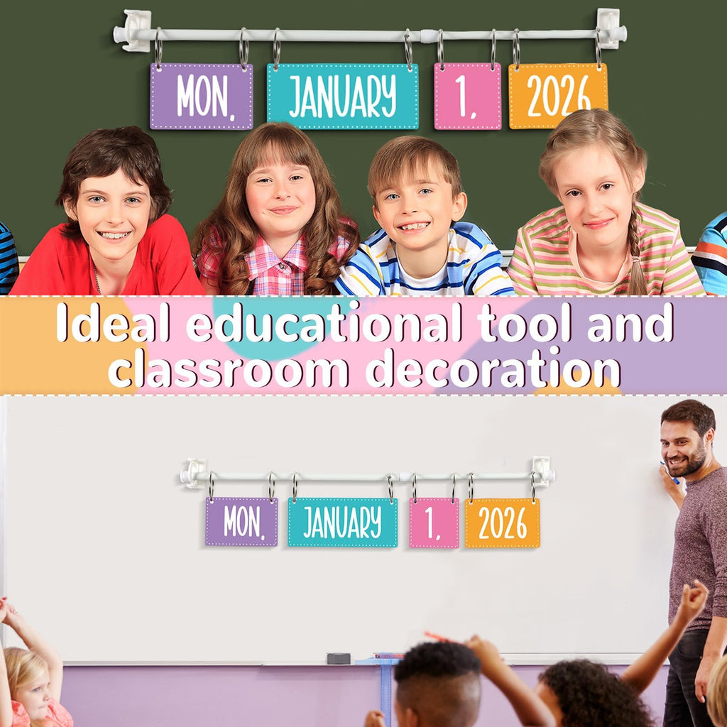 Boho Flip Calendar for Classroom Bulletin Board Set Boho Rainbow Calendar Class Whiteboard Decor with 2026 to 2030 Years Date Cards and Adjustable Rod for Home Elementary School Teacher Supplies