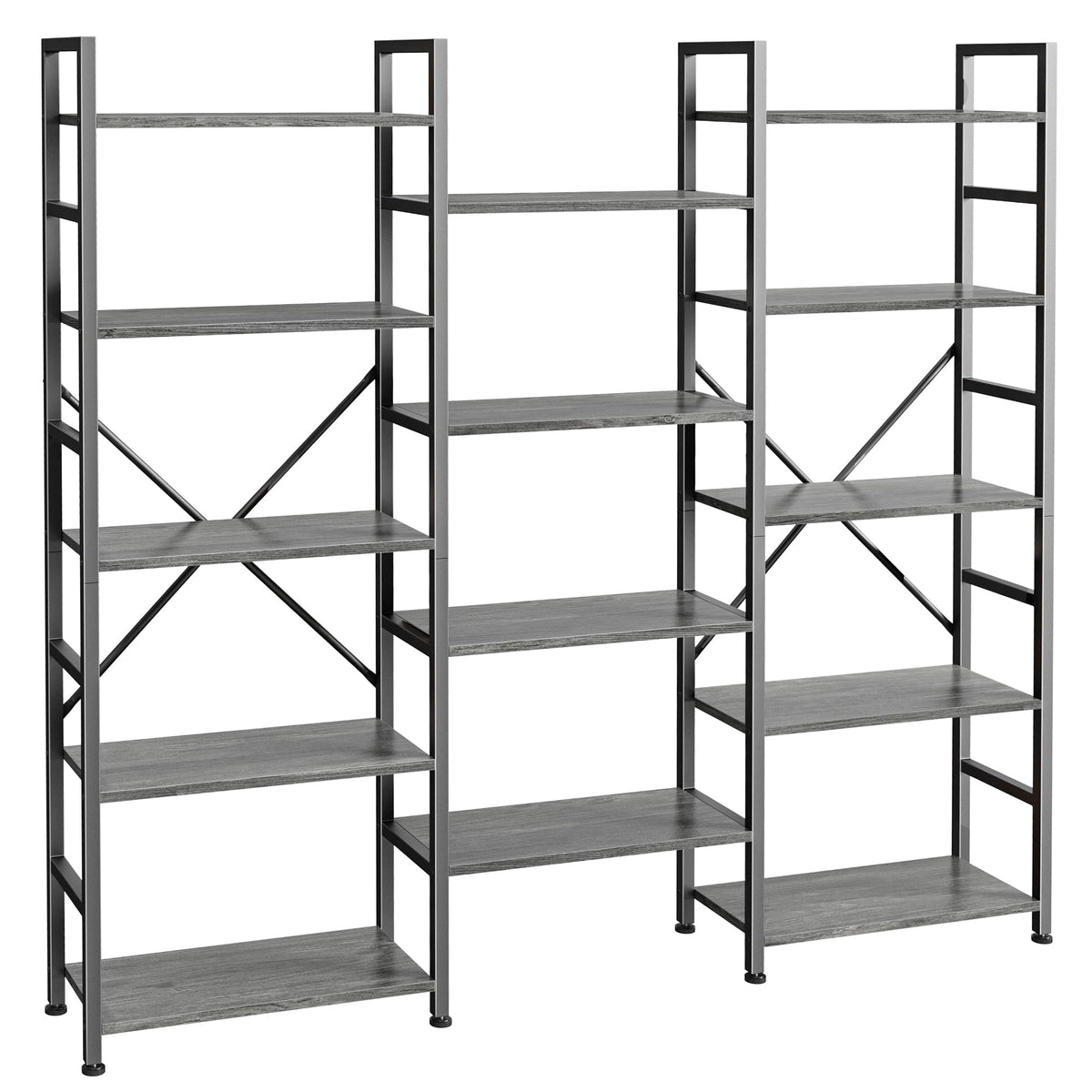 SUPERJARE Triple Bookshelf, Bookcase with 11 Open Display Shelves, Wide Book Shelf Book Case for Home & Office, 4 Tier, Black