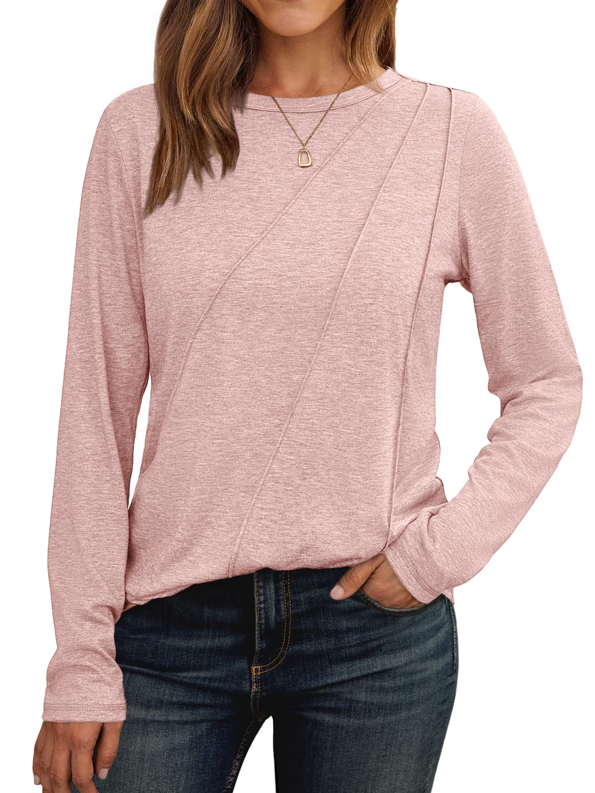 AUTOMET Womens Long Sleeve Shirts Pleated Tunics Fall Fashion Crewneck Tops