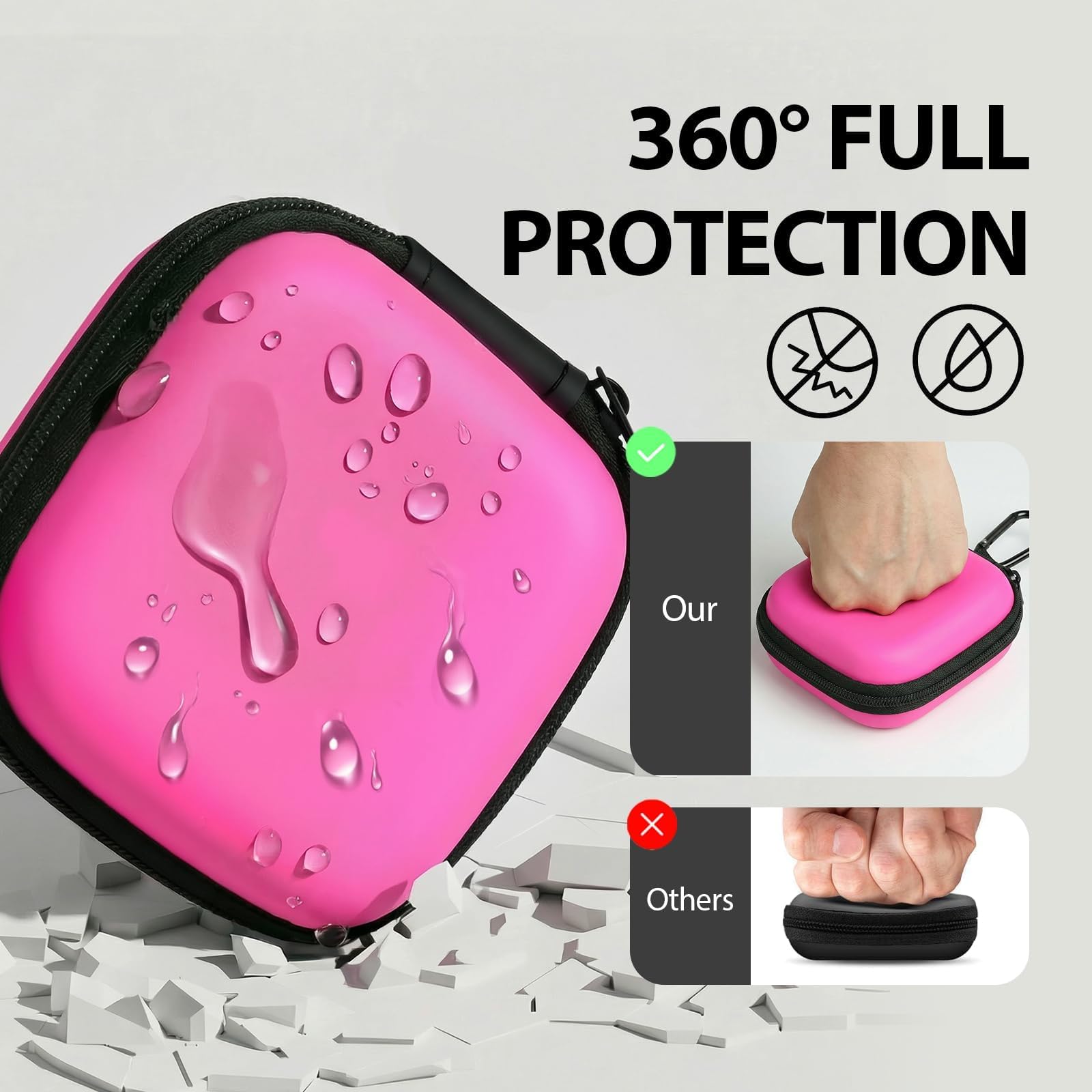 2Pack Oval Earbud Case Portable EVA Carrying Case Storage Bag Cell Phone Accessories Organizer with Carabiner for Earphone, Earbud, Earpieces, SD Memory Card, Camera Chips, Black/Purple