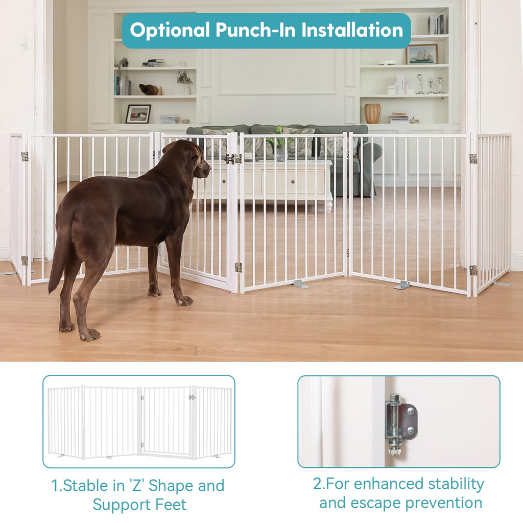 No Pawblems Free Standing Dog Gate, 30" Tall Foldable Dog Fence for Indoor, Up to 52 Inch Extra Wide Puppy Gate Extension for Stairs, Hallways, Doorways, Deck, Yard (White, 2 Panels)