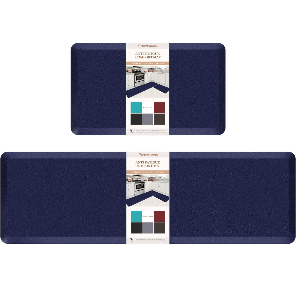 HappyTrends 2 PCS Kitchen Mat Cushioned Anti-Fatigue Floor Mat, Heavy Duty Ergonomic Comfort Foam Standing Mat, Waterproof Non-Slip Kitchen Rugs for Home, Office, Laundry,Black
