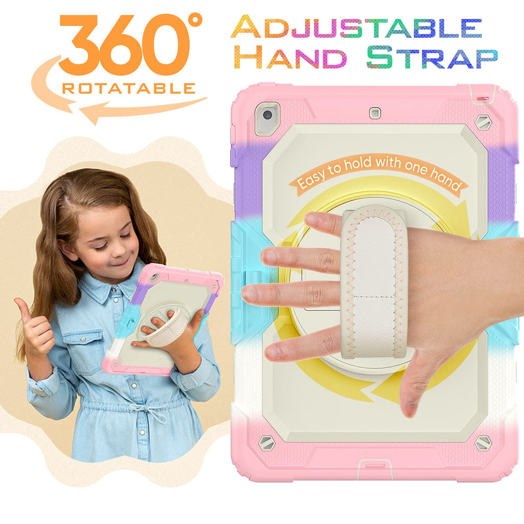 HXCASEAC Case for iPad 9th/8th/7th Generation 10.2 inch, with Pencil Holder, Screen Protector, Hand Strap, Heavy Duty Protective for iPad 9/8/7 Case 10.2-inch 2021/2020/2019, Orange