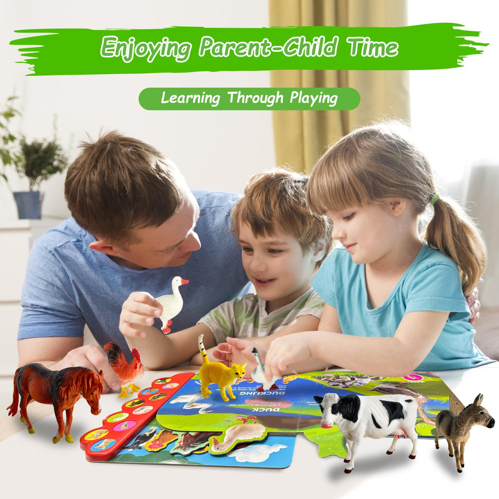 iGRATENS Dinosaur Toys with Sound Books, 10PCS Dino Toy for Toddlers & Animal Sounds Book with 10 Buttons, Realistic Plastic Animal Figures, Dinosaur Toys for Kids 3-5, Dinosaurs Lover Gifts for Kids