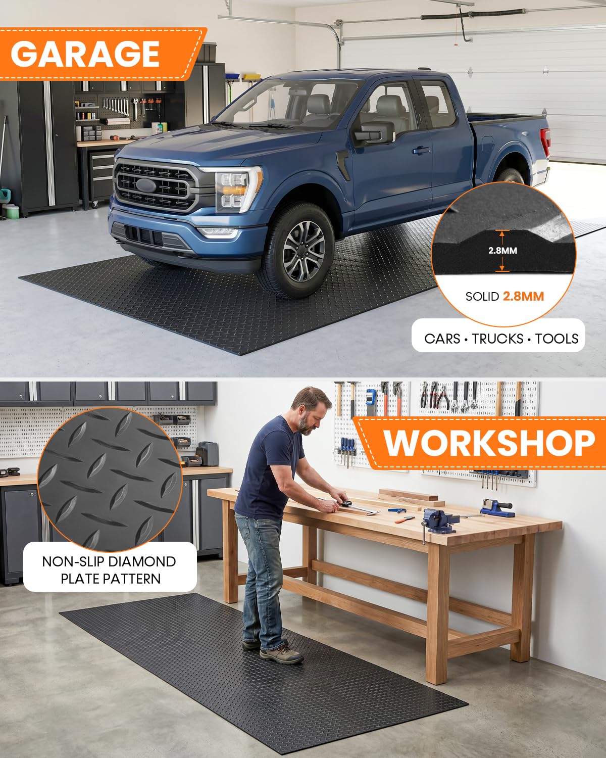 SEAL 5 x 8 FT Premium Garage Floor Mat, Solid 2.8mm Thick Lay-Flat Black Commercial Grade Heavy Duty Parking Mat for Golf Cart, Workbench, ATV, Water/Stain Resistant Runner (Embossed Coin Grip)