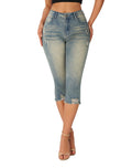 roswear Women's Capri Pants Mid Rise Skinny Ripped Stretchy Cropped Distressed Jeans