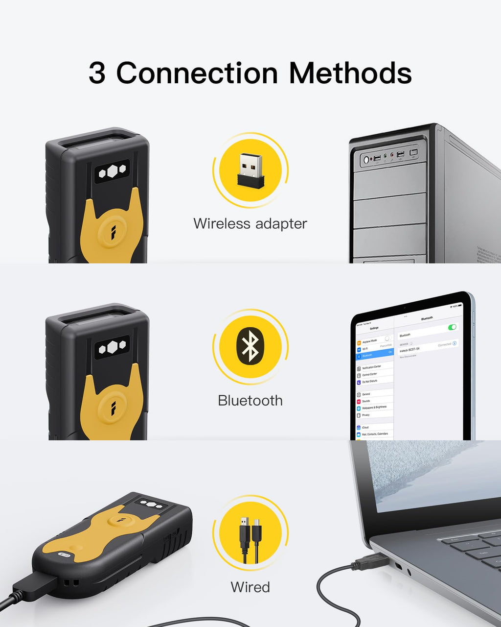 Inateck Bluetooth Scanner 1D Barcode Scanner 2.4Ghz USB Adapter, Screen Scanning, Exclusive Shortcuts, BCST-43
