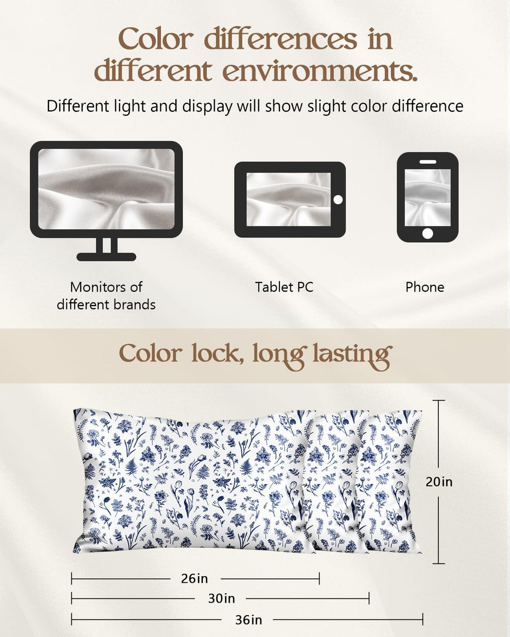 Miss Adola 2 Pack Mulberry Silk Pillowcase for Hair and Skin - Standard Size 20 x 26 Inches with Hidden Zipper Beige Flower 19 Momme Soft Sleeping Silk Pillow Case for Women, Moms