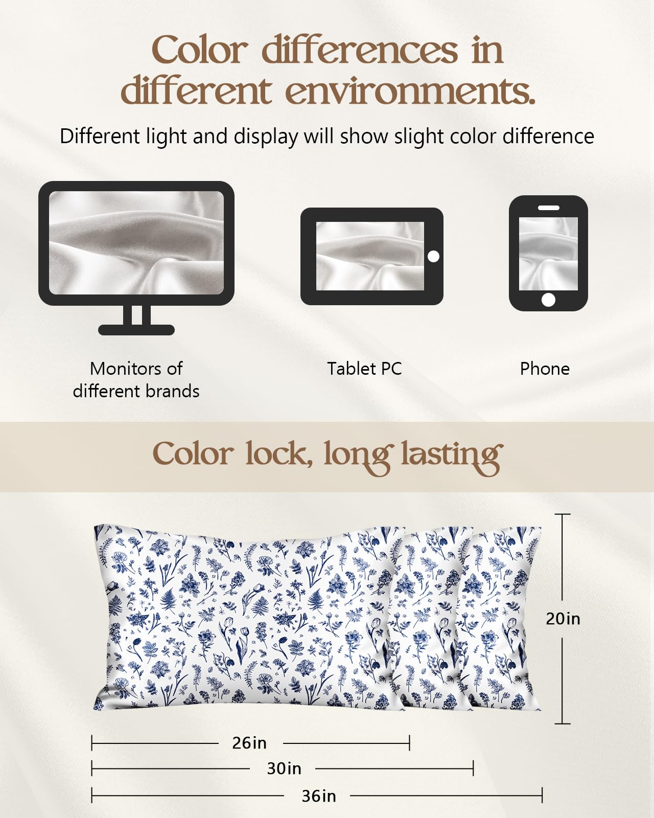 Miss Adola 2 Pack Mulberry Silk Pillowcase for Hair and Skin - Standard Size 20 x 26 Inches with Hidden Zipper Beige Flower 19 Momme Soft Sleeping Silk Pillow Case for Women, Moms