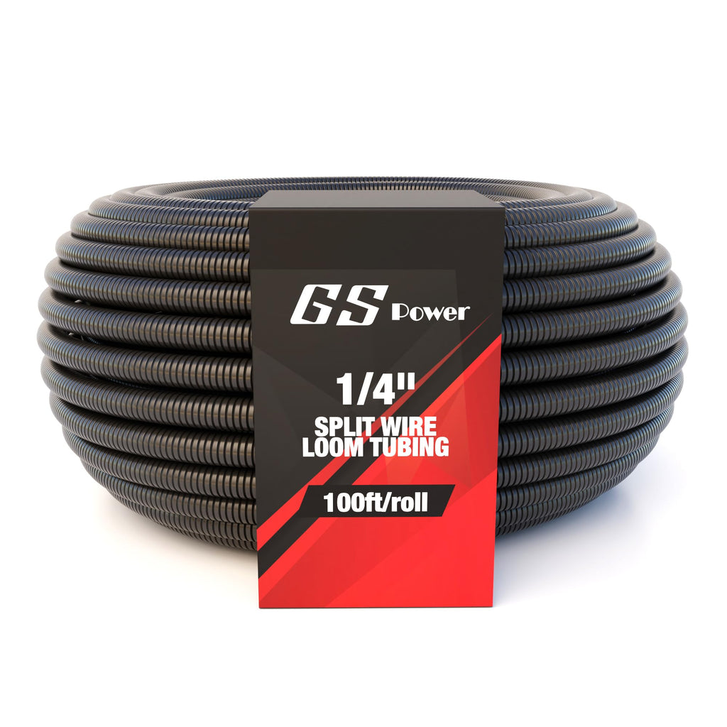 GS Power 1/2 Inch x 25ft Split Wire Loom Tubing, Split Cable Sleeve Cord Protector for Industrial Electrical Wires, Automotive Wire Cover Flexible, High Temperature Cable Conduit, Wrap