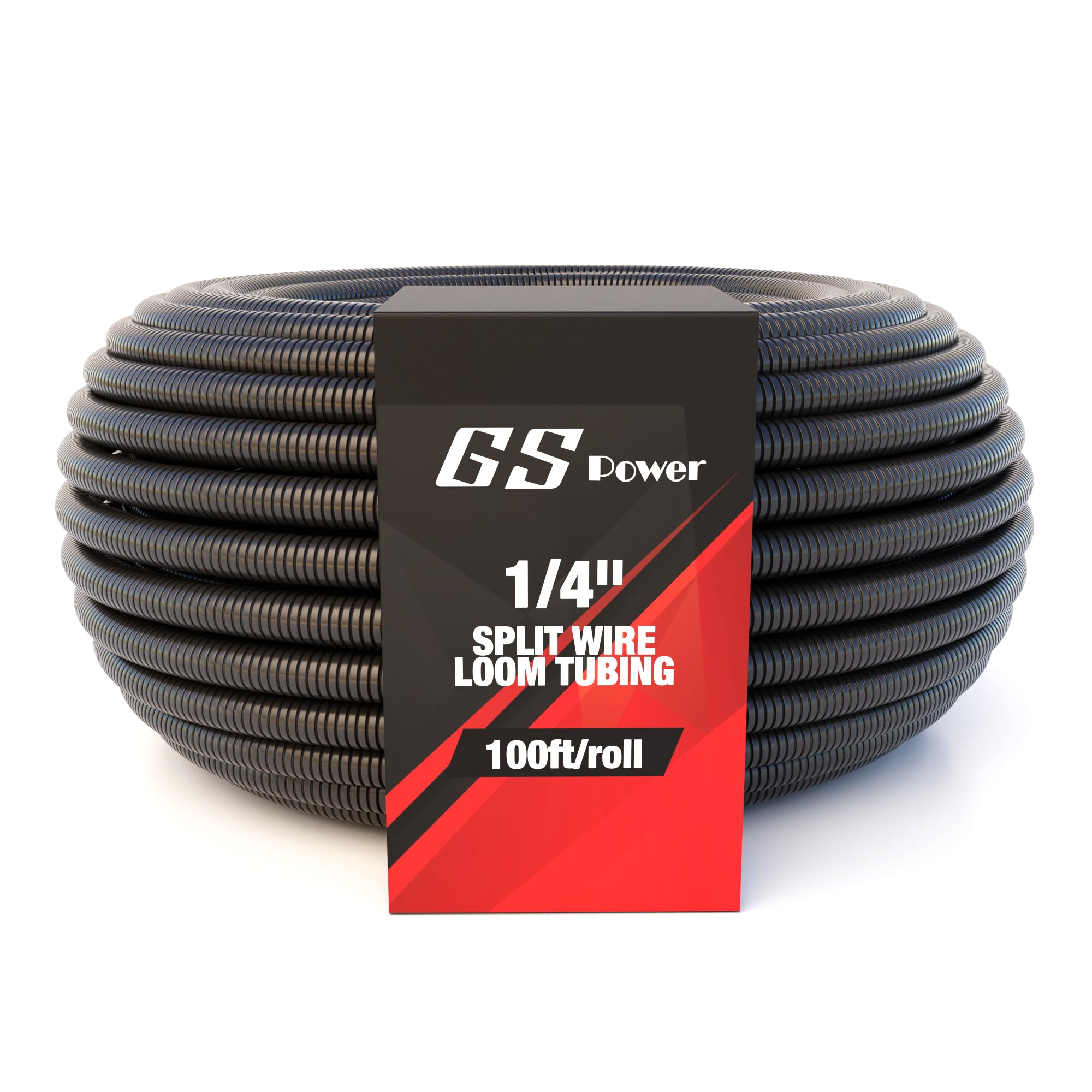 GS Power 1/2 Inch x 25ft Split Wire Loom Tubing, Split Cable Sleeve Cord Protector for Industrial Electrical Wires, Automotive Wire Cover Flexible, High Temperature Cable Conduit, Wrap