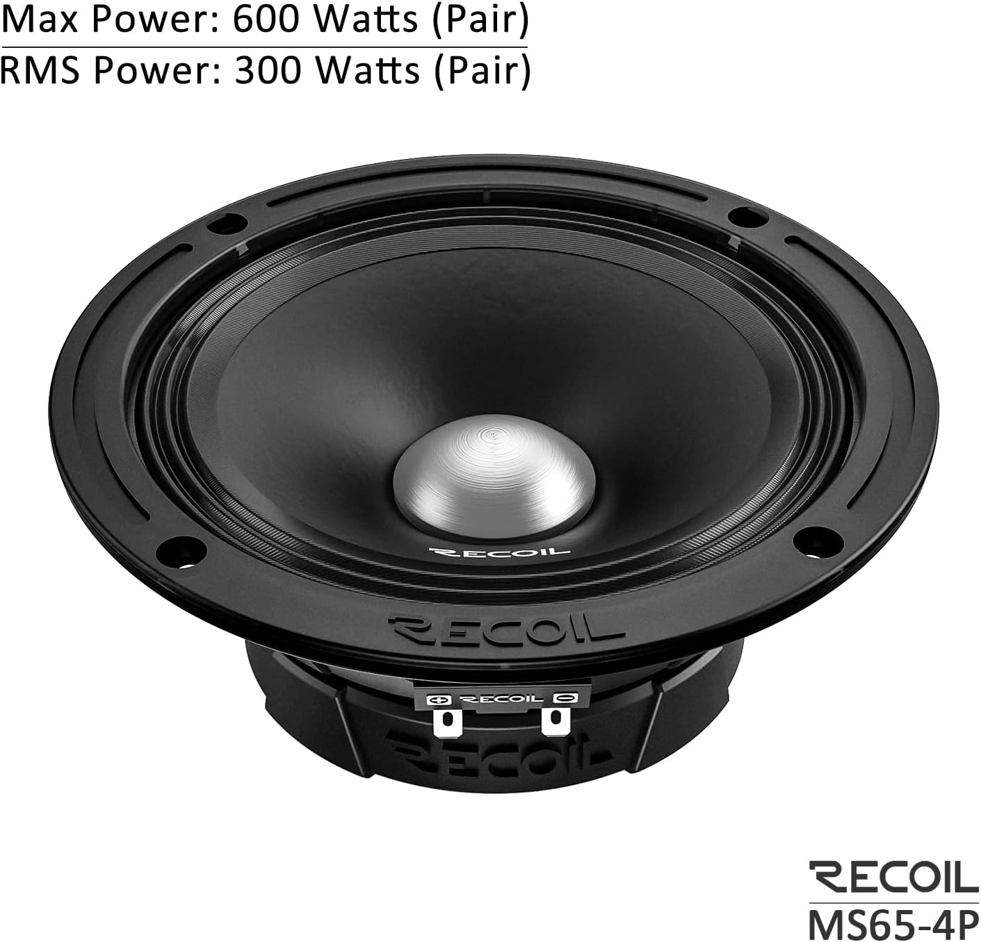 RECOIL MS65-4P 6.5-Inch Midrange Pro Audio Car Speakers, 600 Watts Max Pair 4Ohm, 1.5-Inch High Temperature Kapton Voice Coil, Premium Quality Audio Door Speakers