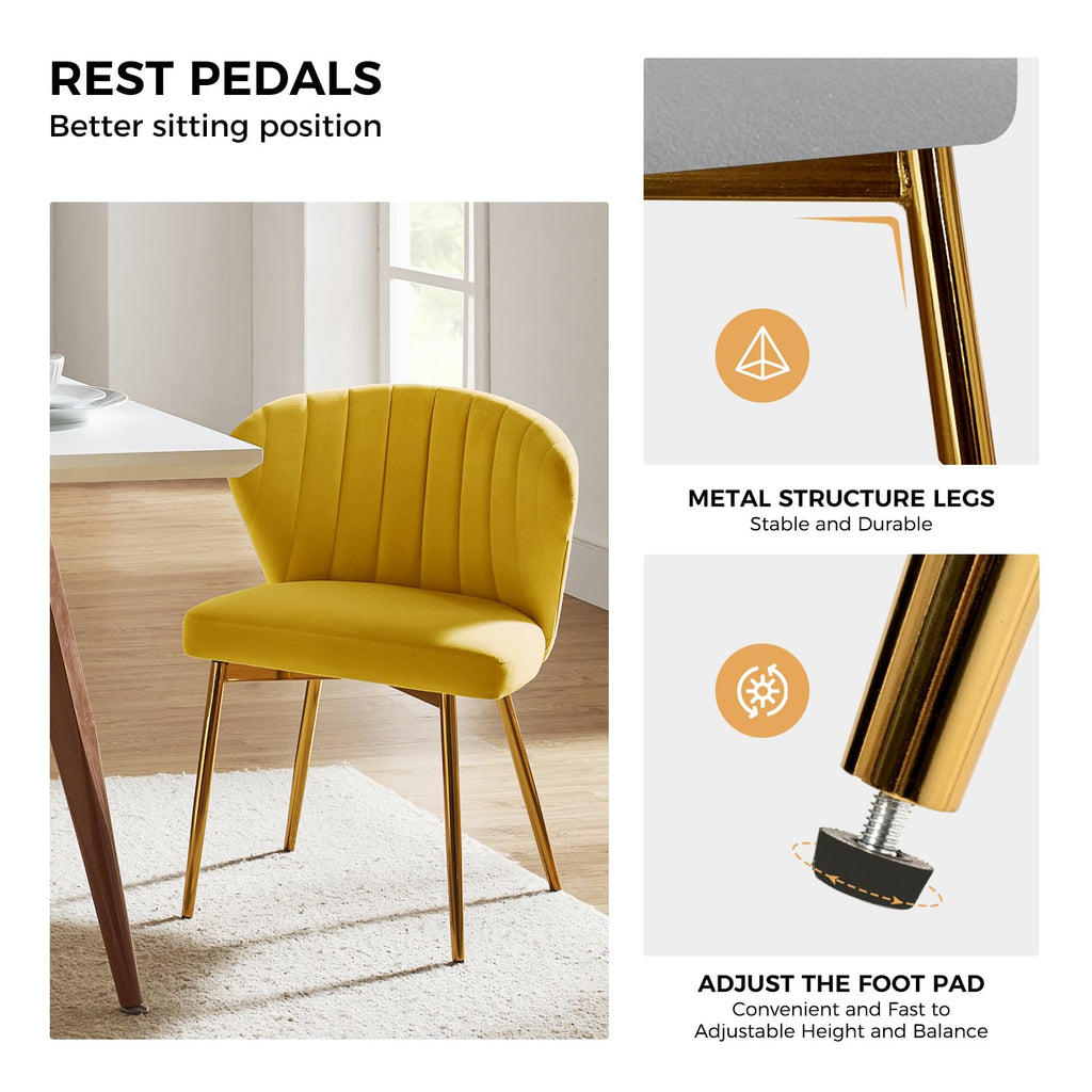 HULALA HOME Velvet Dining Chairs, Modern Small Armless Accent Chair with Gold Metal Legs, Living Room Upholstered Cute Side Chair, Elegant Tufted Back Vanity Chair for Bedroom, Auburn