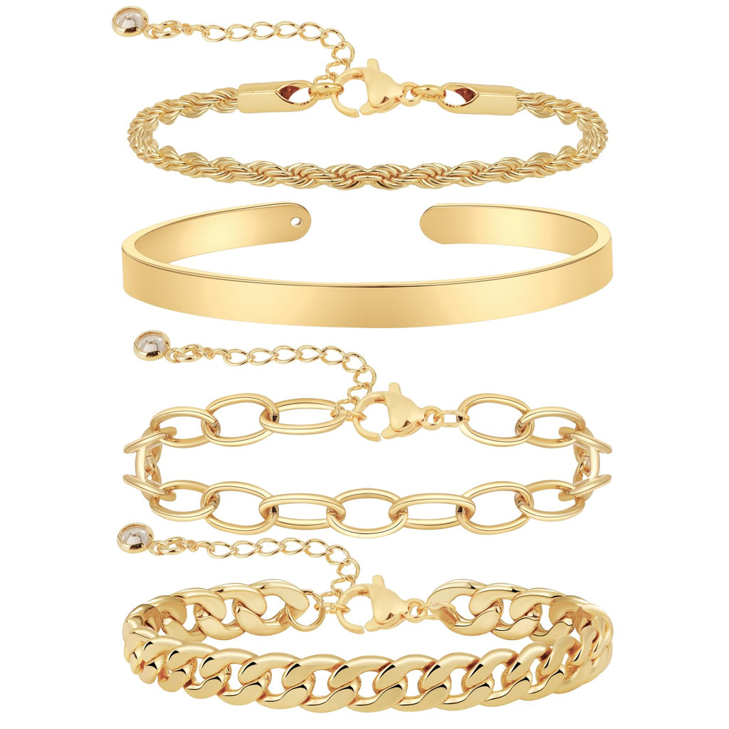 Coshilta Gold Bracelets for women 14K Gold Bangle Bracelet Stack - Adjustable Waterproof Trendy Bracelets Gold Filled Stacks Bangles Link Chain Gold Bracelet Non Tarnish for Women Jewelry Gifts