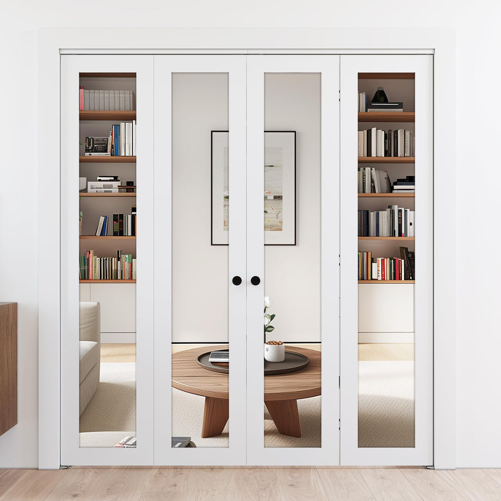 SMARTSTANDARD Bifold Doors, Mirror Closet Doors for 24''（12" x2） x 80" with Sliding Hardware Kit Set, Interior Bi Fold Door for Closet, Easy Install, MDF, White