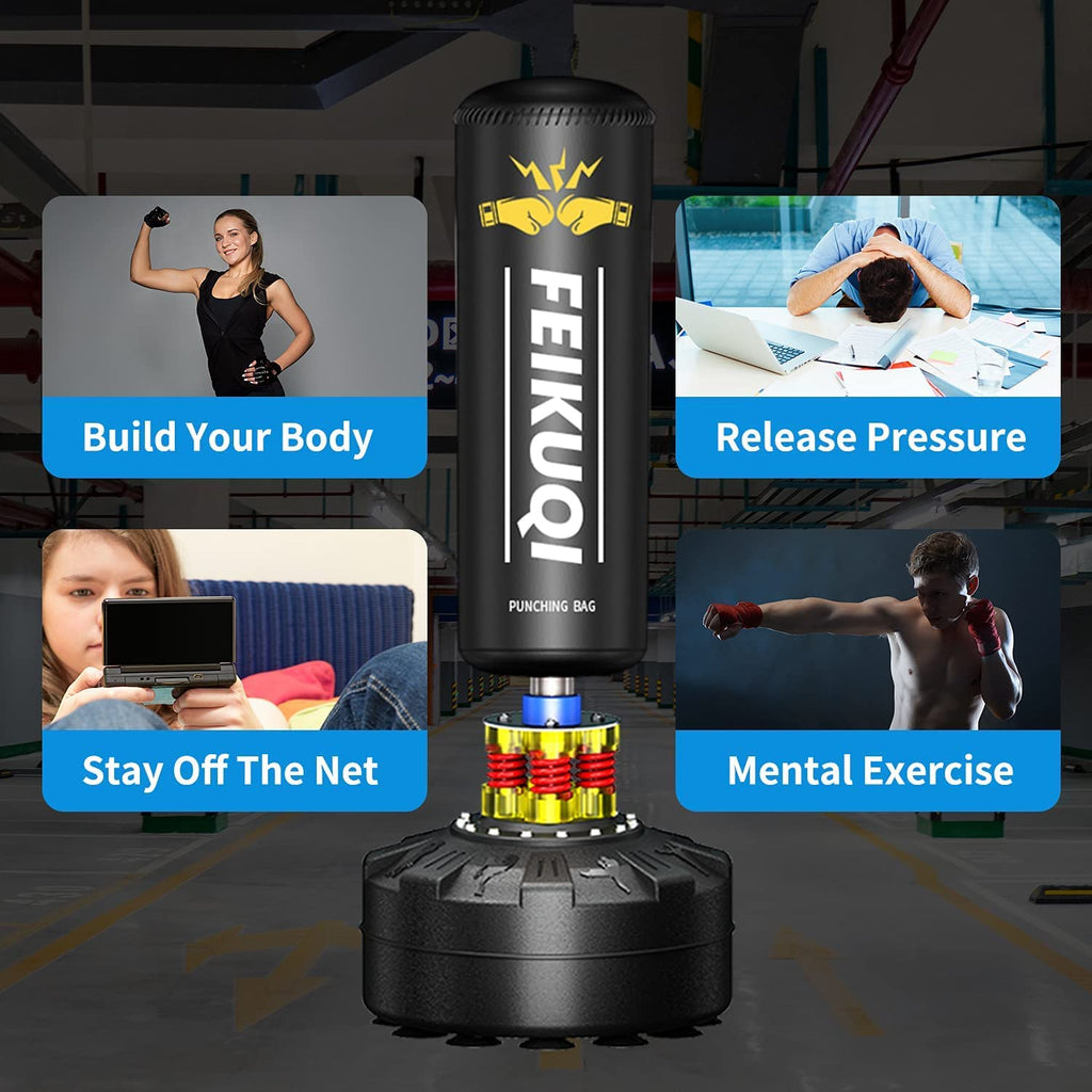 Standing Punching Bag for Adults, Feikuqi 205lbs Heavy Bag for Boxing, Shock Absorber, Suction Cup Base, Stand Up Punching Bag Adult, Standing Kickboxing Bag for Home Office Gym