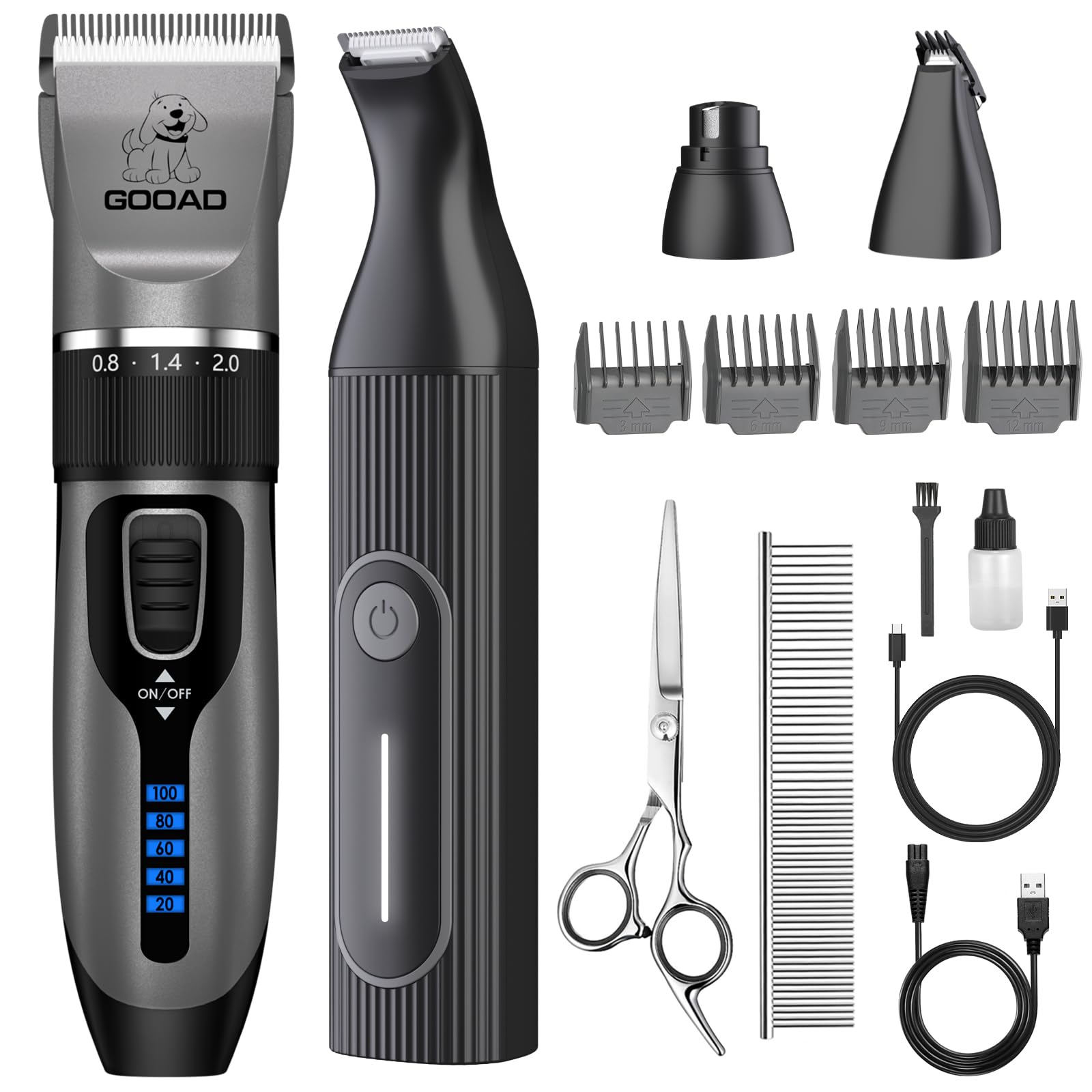Dog Clippers Grooming Kit Hair Clipper -4 in 1Low Noise -Rechargeable-Cordless Quiet Paw Trimmer Nail Grinder, Trimmer Grooming for Thick Hair&Coats,Pet Shaver for Small and Large Dogs Cats