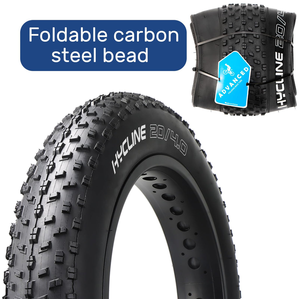 Hycline Fat Bike Replacement Tire: 20x4.0/26x4.0 Inch High-Performance Wear-Resistant Folding MTB Bicycle Tires, All-Terrain High-Density for Street or Trail Riding