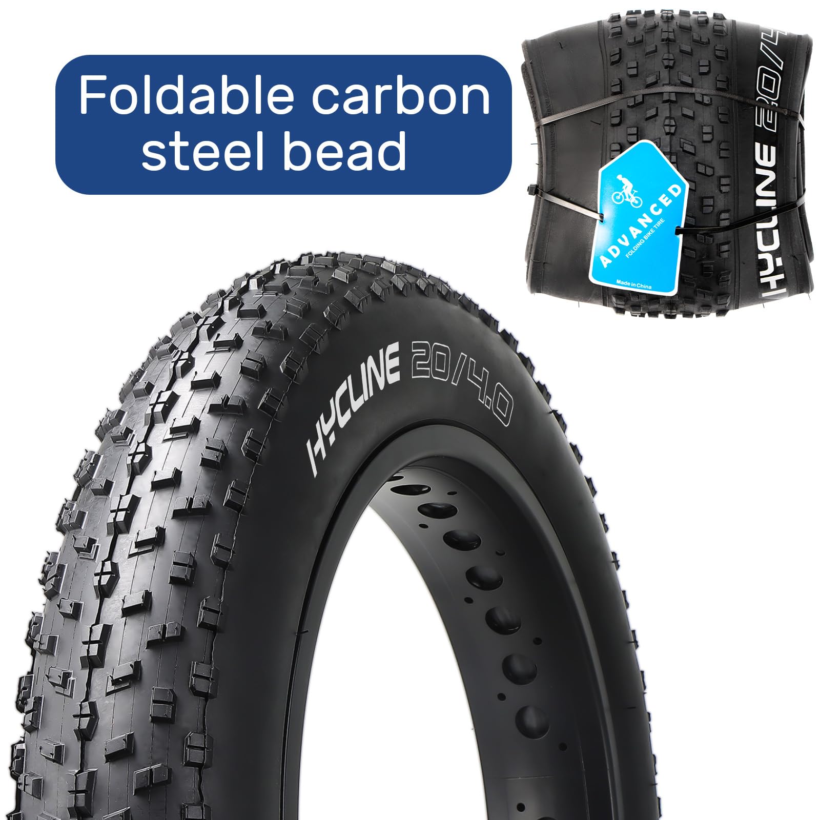 Hycline Fat Bike Replacement Tire: 20x4.0/26x4.0 Inch High-Performance Wear-Resistant Folding MTB Bicycle Tires, All-Terrain High-Density for Street or Trail Riding