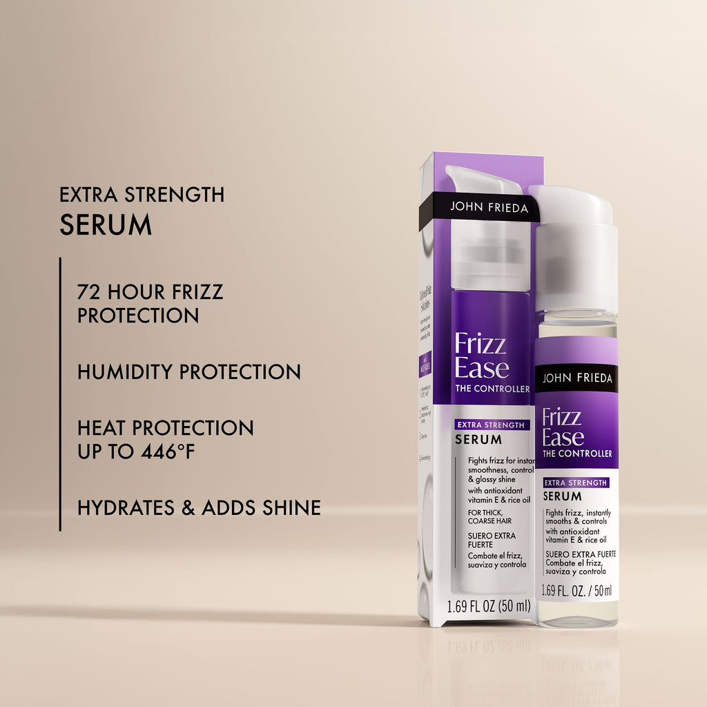 John Frieda Frizz Ease Extra Strength Hair Serum for Thick & Coarse Hair, Anti-Frizz Smoothing Serum with Argan & Coconut Oil, 1.69 fl oz