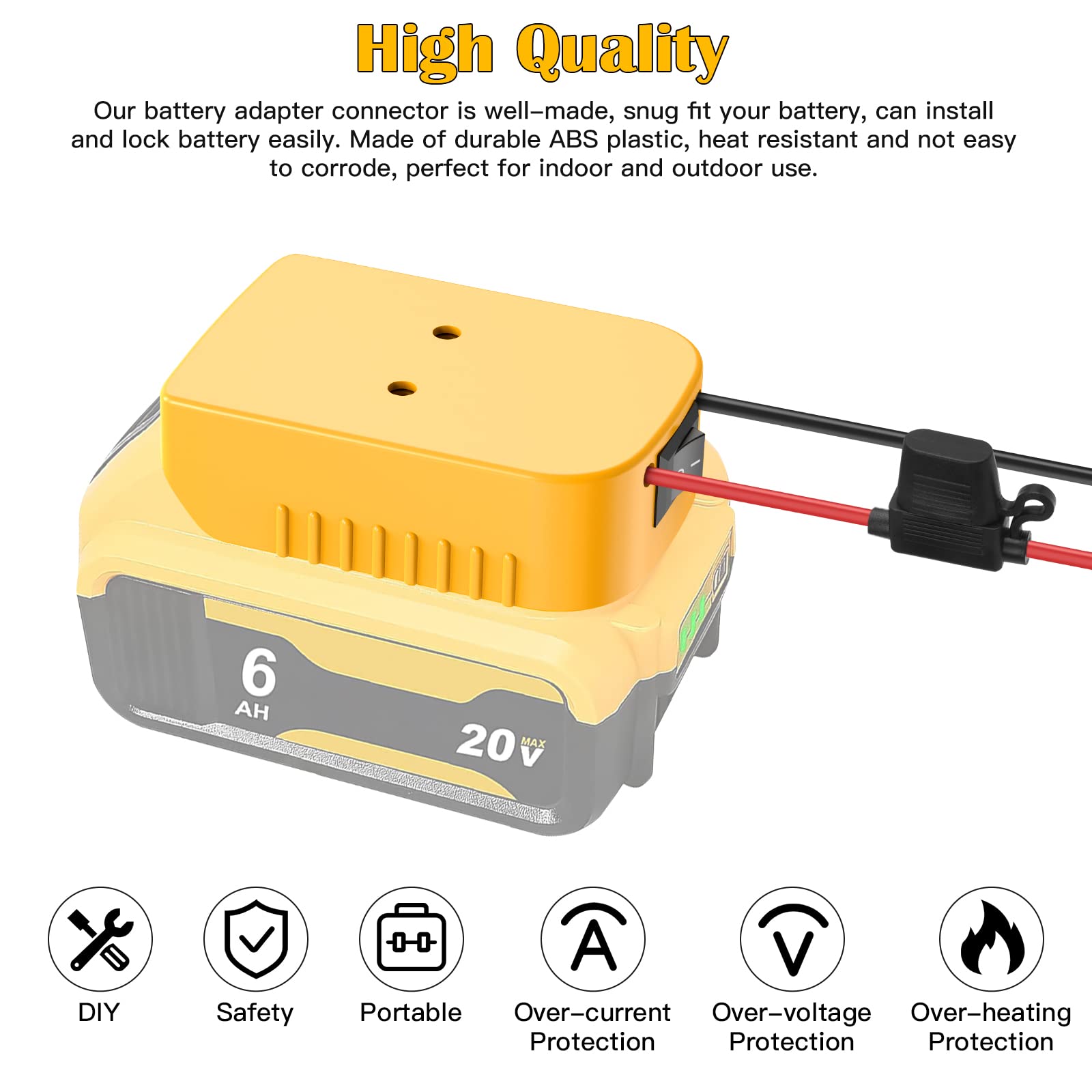 Power Wheels Adapter for Dewalt 20V Battery Adapter Power Wheels Battery Conversion Kit with Switch, Fuse & Wire Terminals, 12AWG Wire, Power Connector for DIY Ride On Truck, RC Car Toys and Robotics