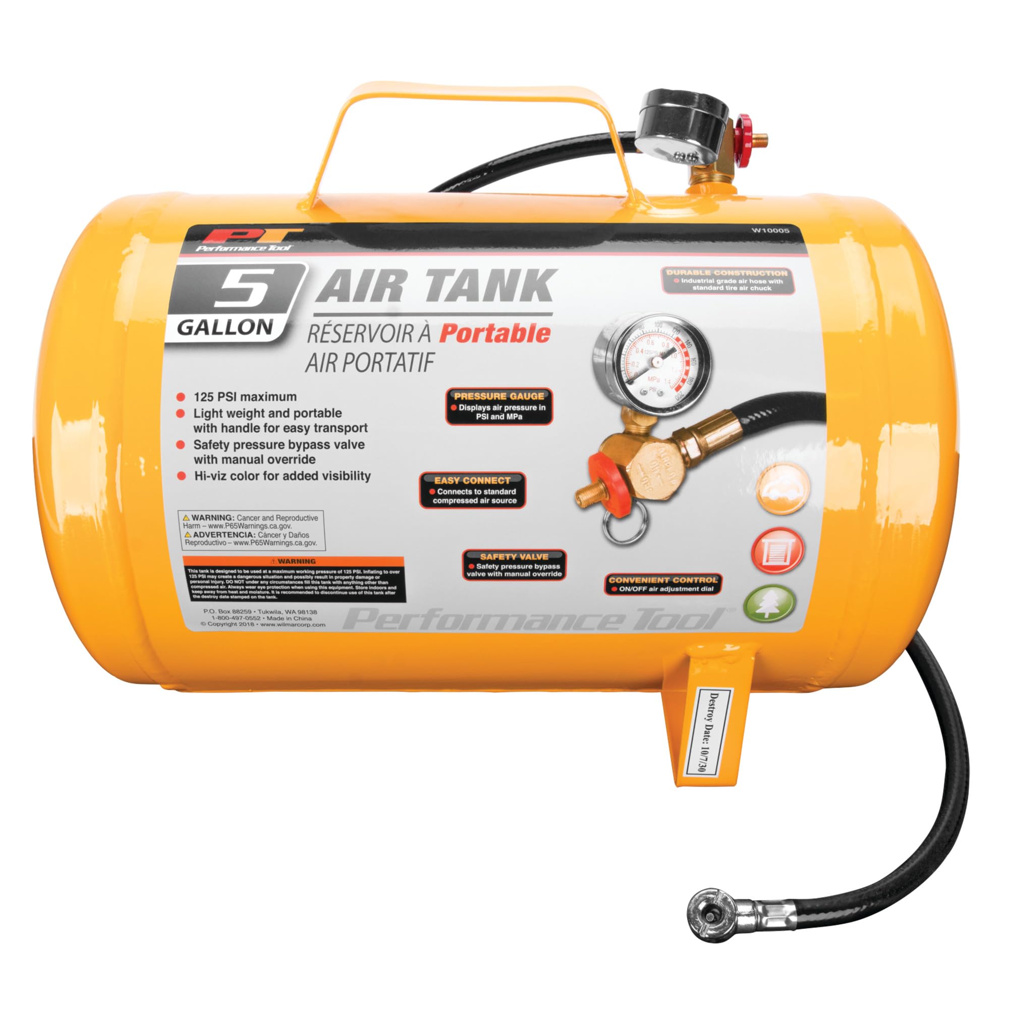 Performance Tool 60505 Air Tank Gauge - Essential for Safe and Accurate Pressure Monitoring, Do Not Exceed Maximum PSI for Optimal Performance