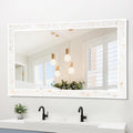 Tanmicoshomy Round Wall Mirror 24 Inch,Circle Mosaic Mirror with Natural Mother of Pearl and Wood Frame, Decorative Coastal Round Wall Mirror for Bathroom Bedroom Living Room Entryway