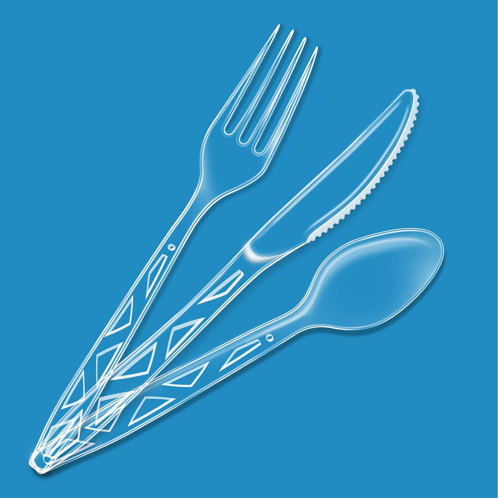 Amazon Basics Disposable Clear Plastic Cutlery, Premium Quality, BPA-Free, Sturdy, 48 Count Combo Pack: 16 Forks, 16 Spoons and 16 Knives