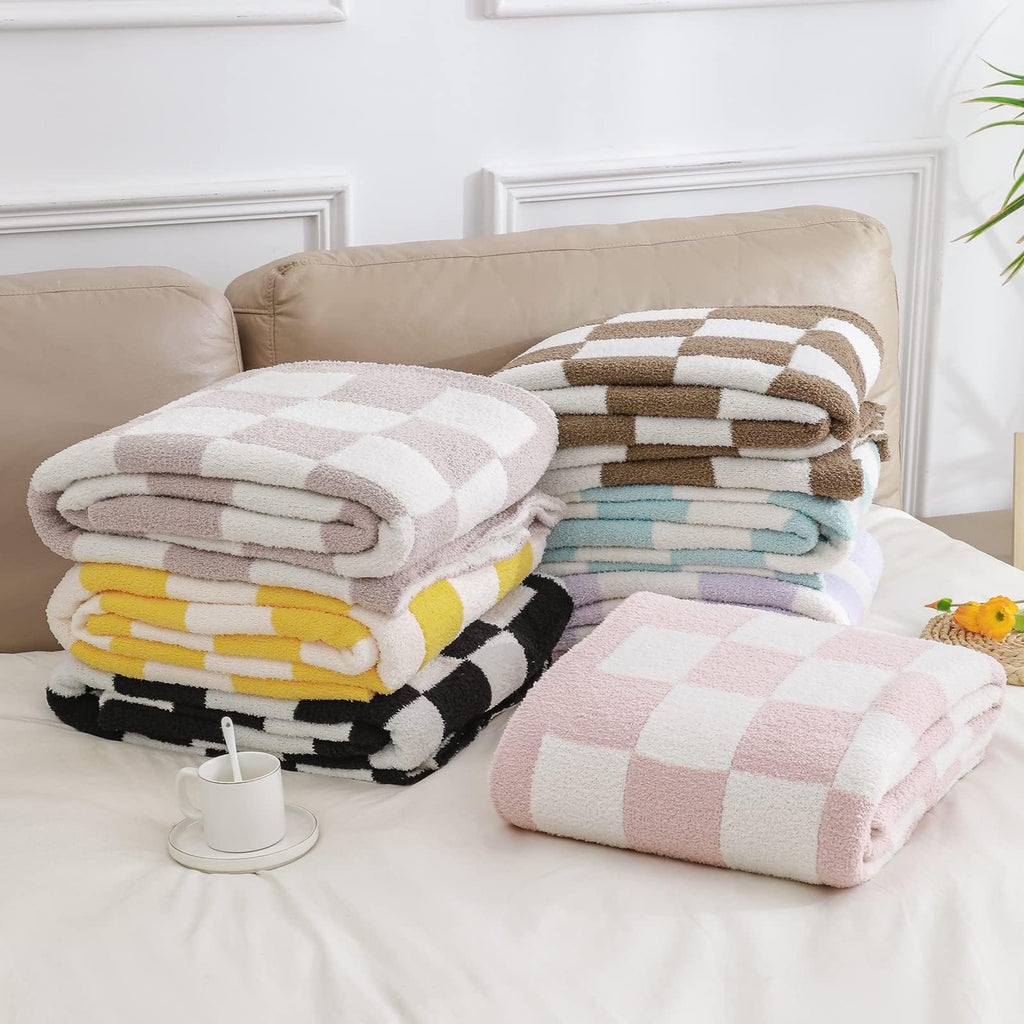 bearberry Fuzzy Checkerboard Grid Throw Blanket Soft Cozy Warm Microfiber All Season Blanket Decor for Couch Sofa Bed Travel Home (Avocado Green, 50''x60'')