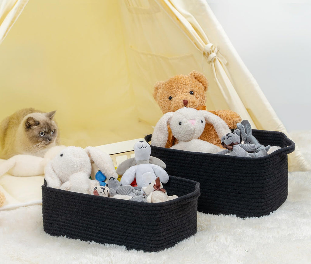 CubesLand Rectangular Cotton Rope Basket, 14x10x5 Inches, Beige, Nursery Storage Bin