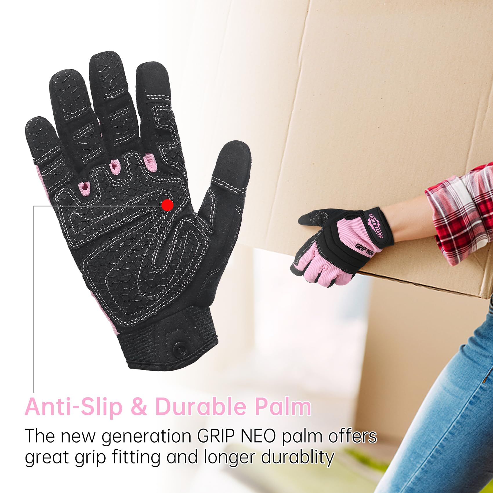 AIGEVTURE Safety Work Gloves Mens & Women, Light Duty Mechanic Gloves Touch Screen, Gardening Work Gloves with Grip,High Dexterity