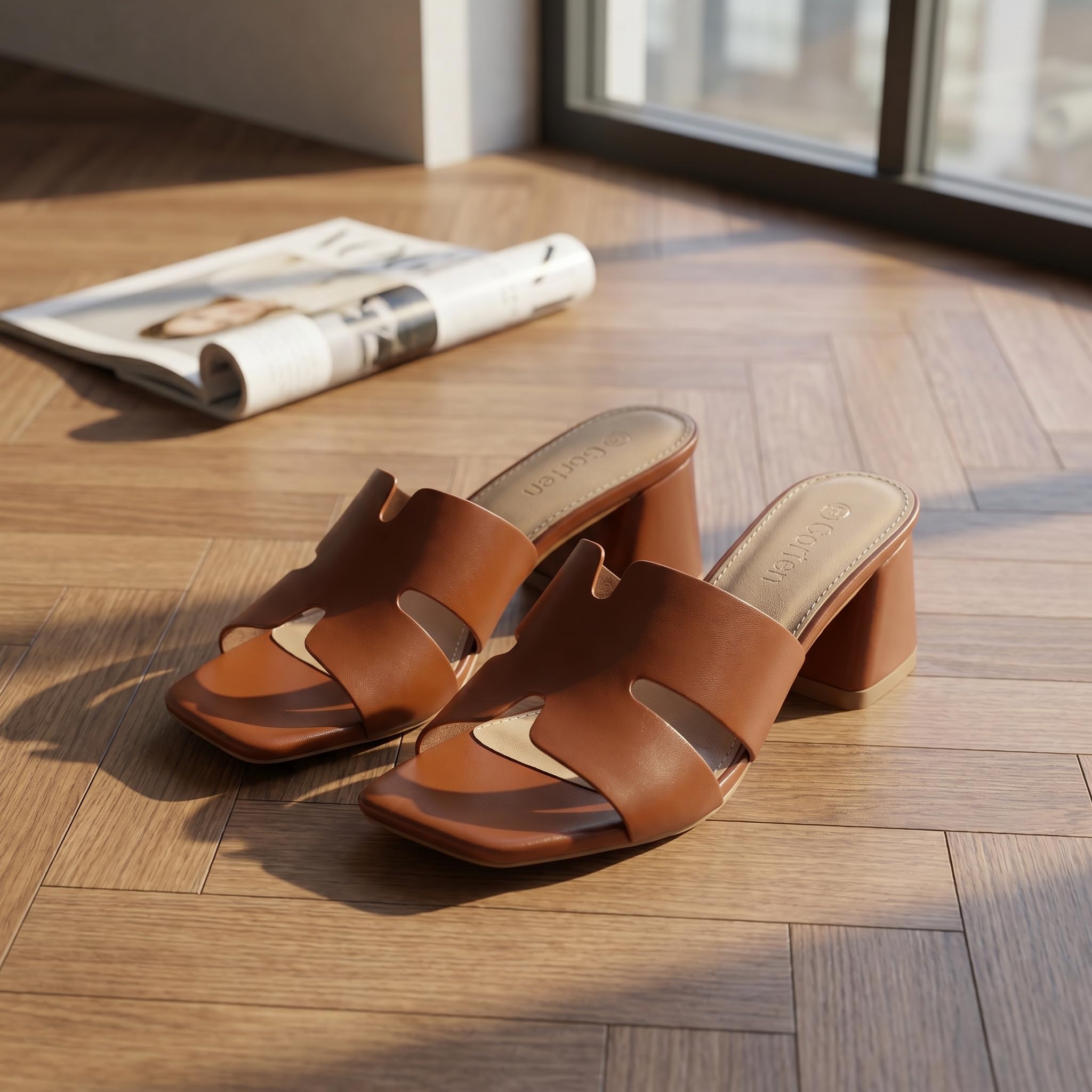 Women's Square Open Toe Sandals Low Block Chunky Heel Slip on Comfortable Casual Sandals for Daily Wear