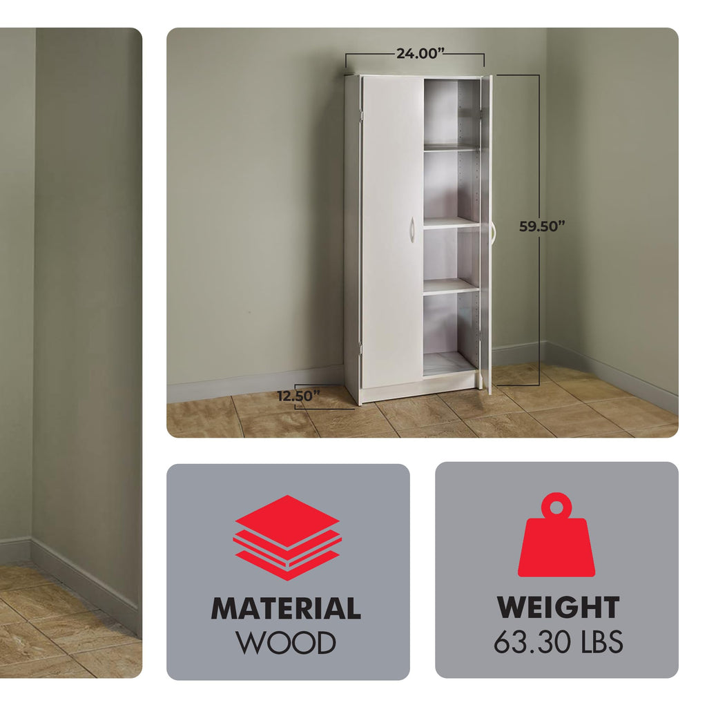 ClosetMaid Pantry Cabinet Cupboard with 2 Doors, Adjustable Shelves, Standing, Storage for Kitchen, Laundry or Utility Room, Natural Gray