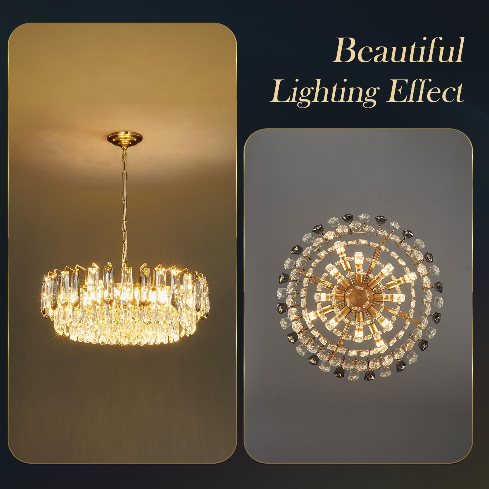 23.6" Modern Crystal Chandelier with Grey Crystal Gold 3-Tier Luxury Pendant Light 12-Light Ceiling Pendant Lighting for Dinning Room Living Room Foyer