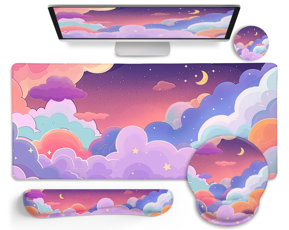Black Striped Ergonomic Large Desk Mat Set with Wrist Rest
