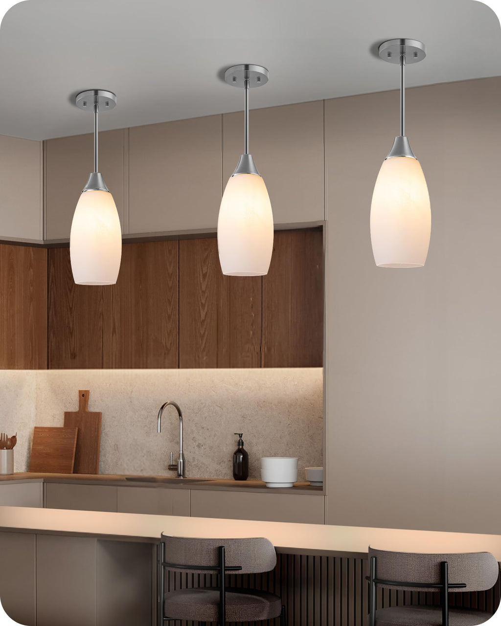EDISHINE Pendant Light, Hand Blown Hanging Light Fixture, Adjustable Brushed Nickel Rods, 5.12" D x 11.4" H Shade, Blue Glass Pendant Lighting for Kitchen Island, Sink, Bathroom, Dining Room