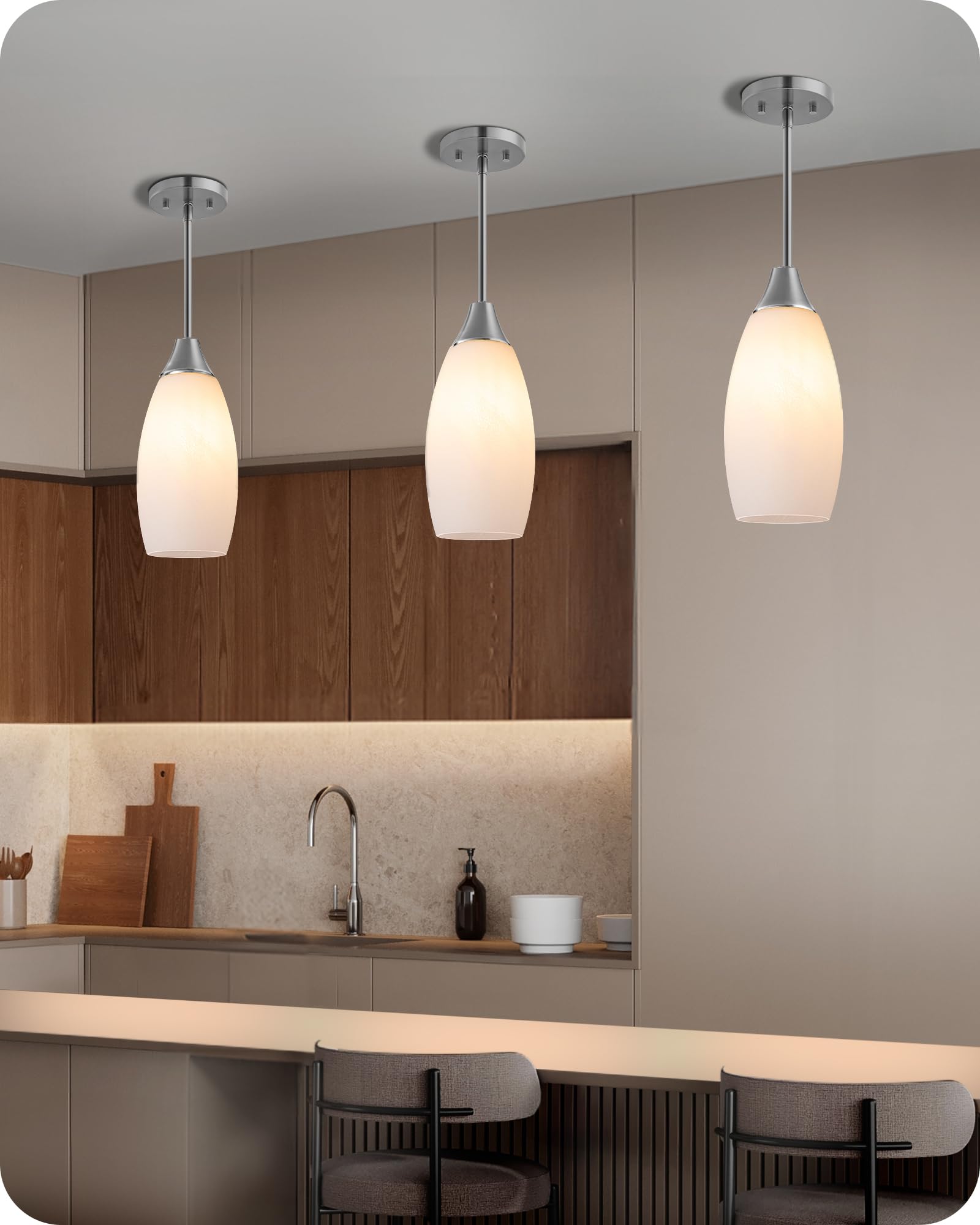 EDISHINE Pendant Light, Hand Blown Hanging Light Fixture, Adjustable Brushed Nickel Rods, 5.12" D x 11.4" H Shade, Blue Glass Pendant Lighting for Kitchen Island, Sink, Bathroom, Dining Room