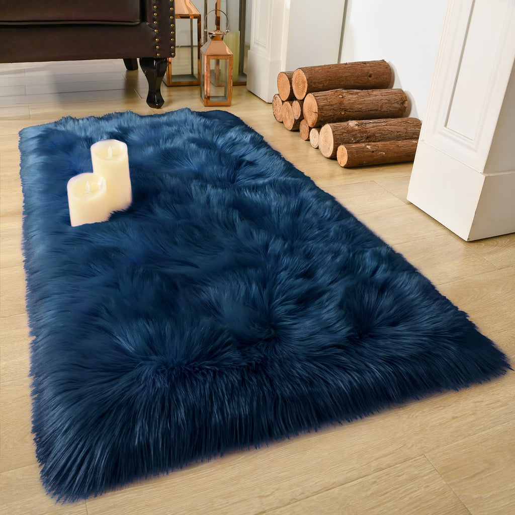 LOCHAS Soft Fluffy Faux Fur Rugs for Bedroom Bedside Rug 2x3 Feet, Washable, Furry Sheepskin Area Rug for Living Room Girls Room, Luxury Shag Carpet Home Decor, Beige
