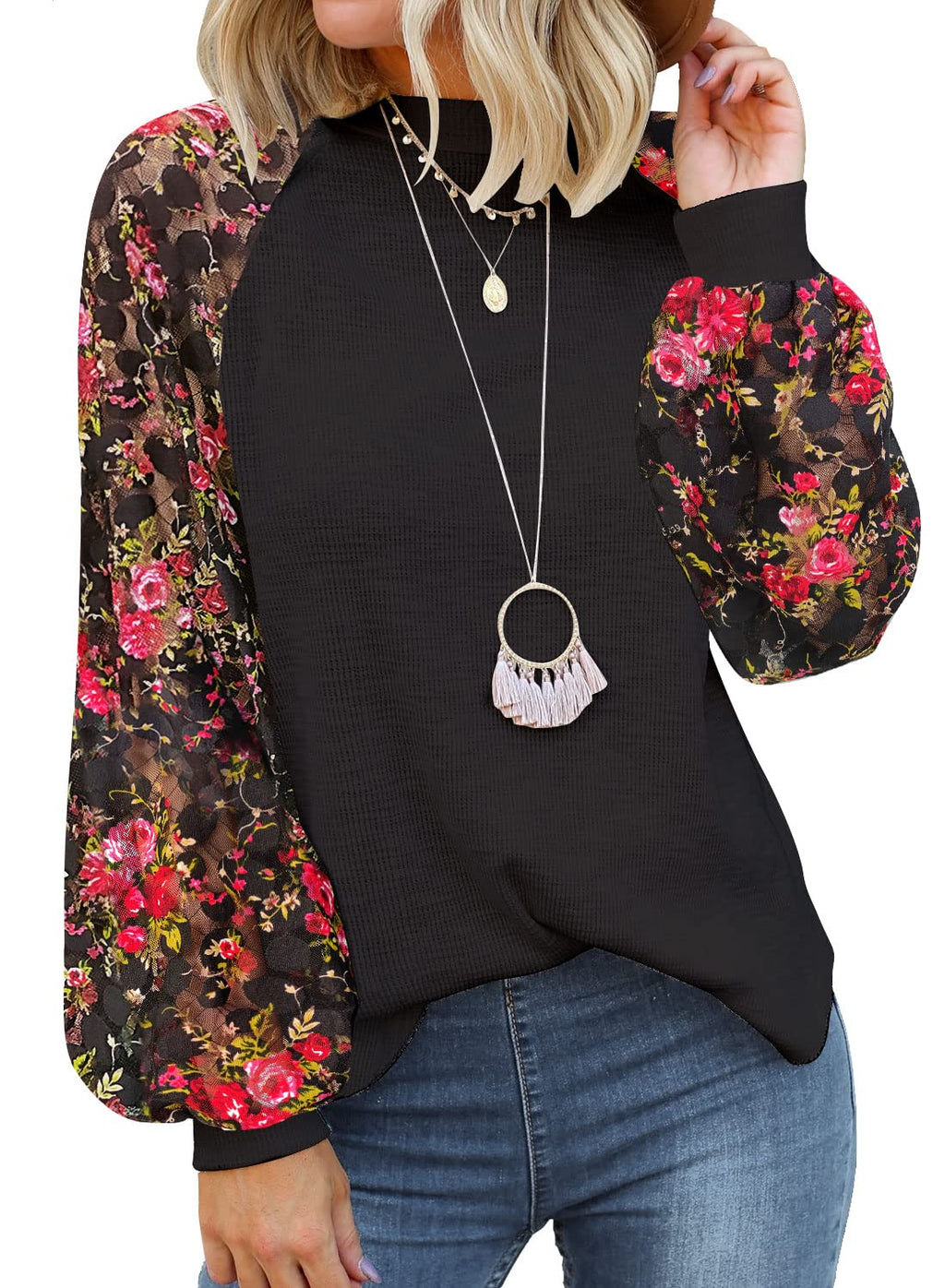 MIHOLL Women's Long Sleeve Tops Lace Casual Loose Blouses Shirts Dressy Outfits