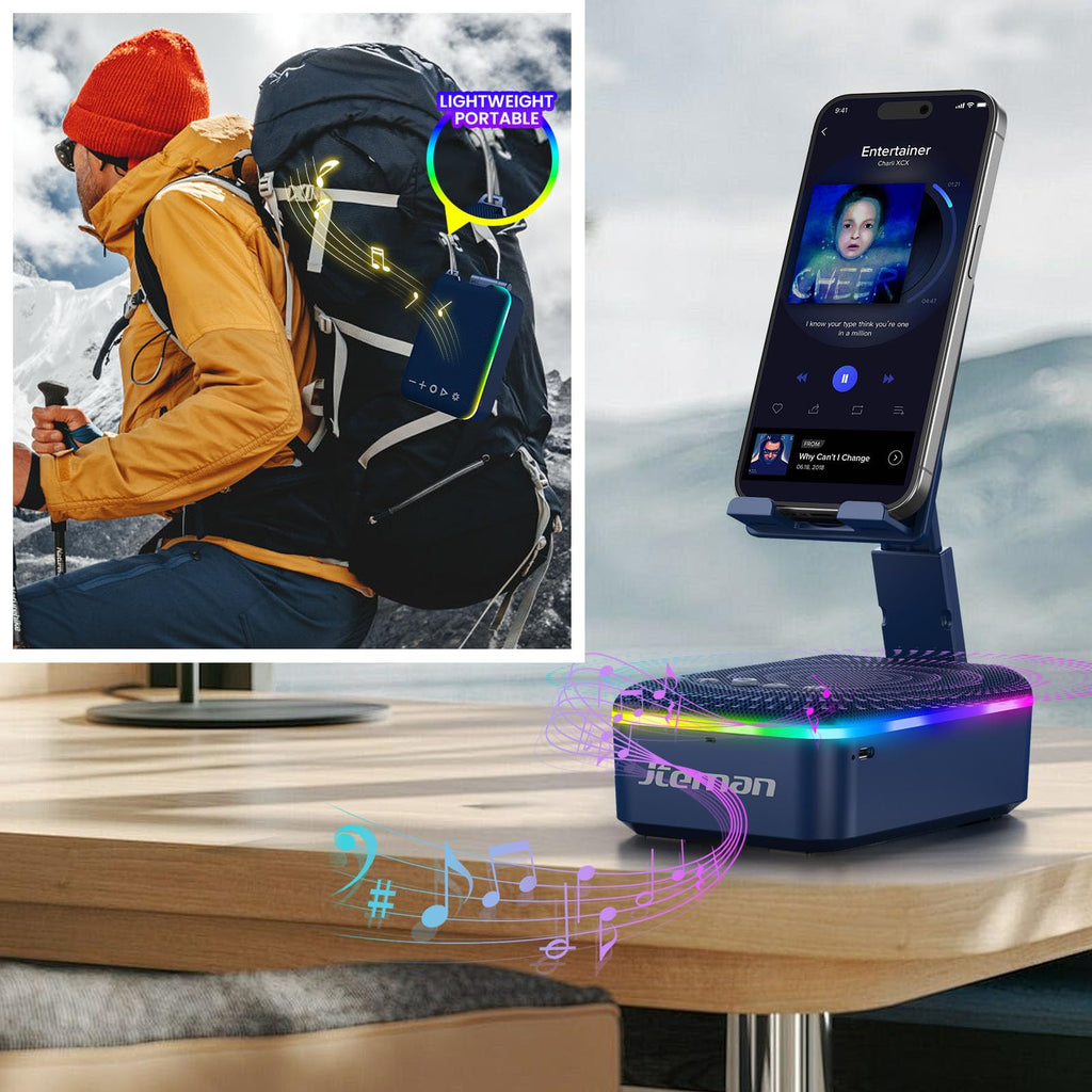 JTEMAN Gifts for Men Women,Cell Phone Stand with Bluetooth Speaker,LED Light,and Lanyard,Cool Tech Gadgets,Unique Birthday Gifts for Men Husband Mom Dad