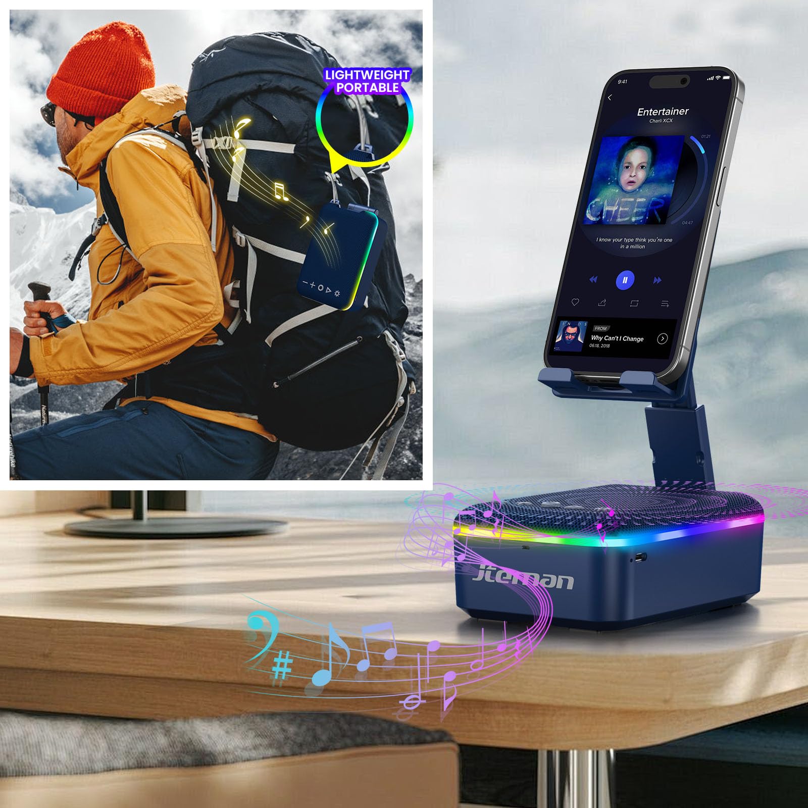 JTEMAN Gifts for Men Women,Cell Phone Stand with Bluetooth Speaker,LED Light,and Lanyard,Cool Tech Gadgets,Unique Birthday Gifts for Men Husband Mom Dad